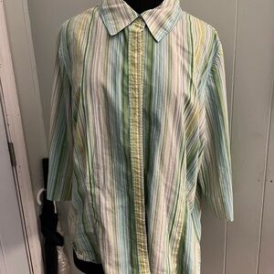Apt. 9 Green and Blue Striped Women's Button Down Shirt